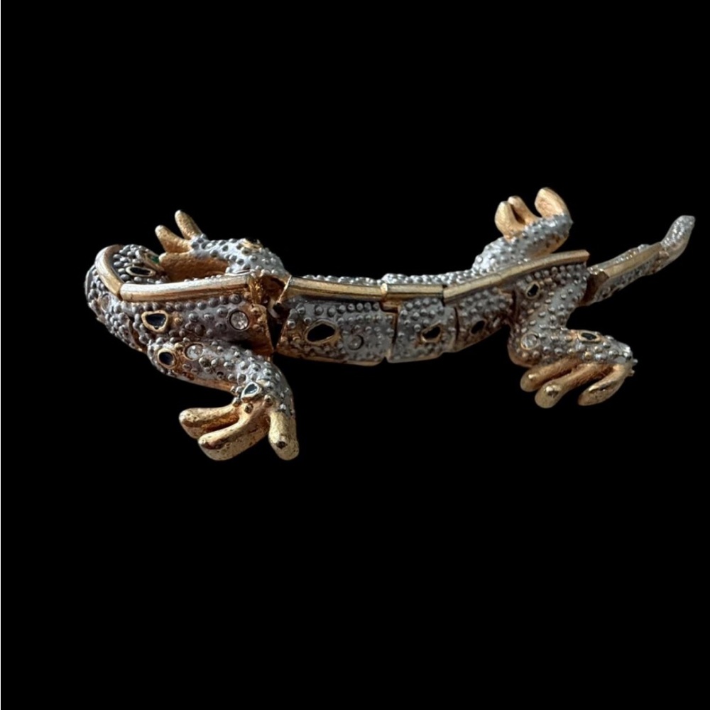 Vintage Articulated 4" Gold-Tone Lizard / Gecko Brooch Pin - Picture 2 of 8